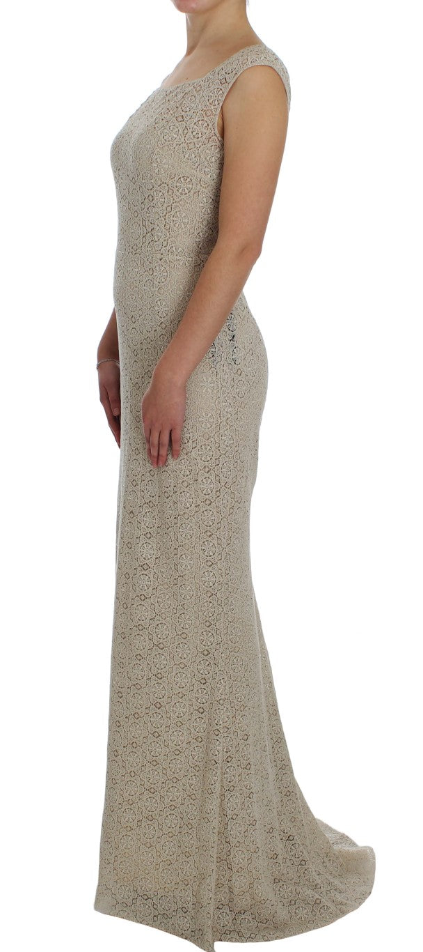 Dolce & Gabbana Beige Ricamo Cutout Cotton Sheath Women's Dress