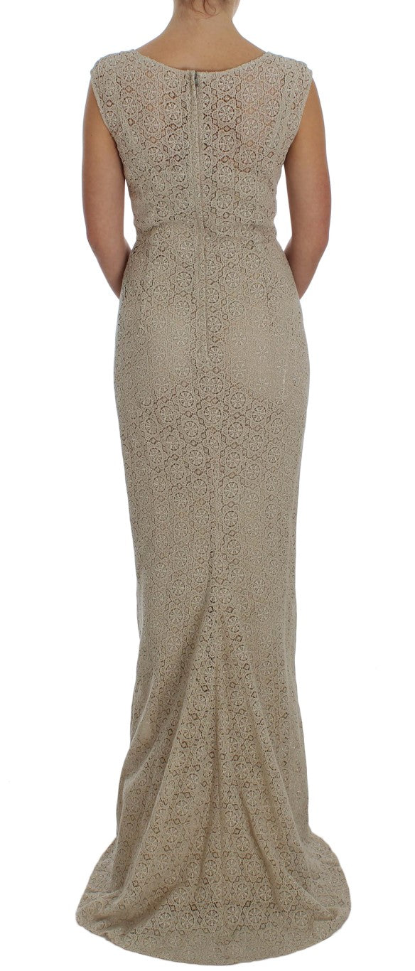 Dolce & Gabbana Beige Ricamo Cutout Cotton Sheath Women's Dress
