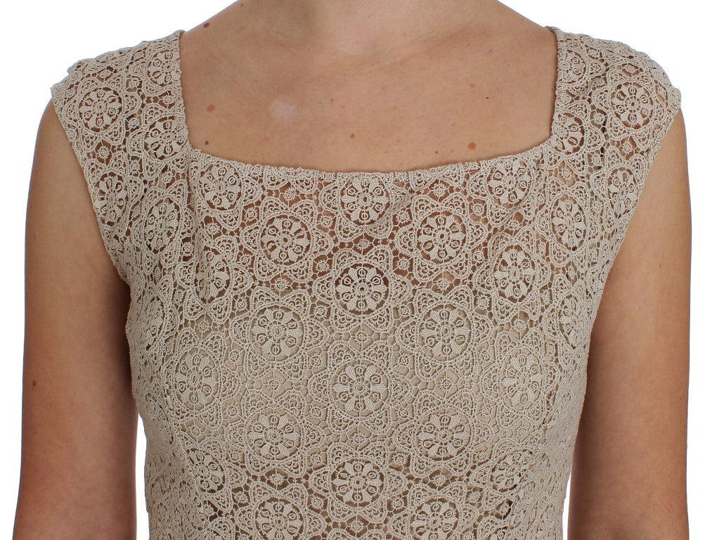 Dolce & Gabbana Beige Ricamo Cutout Cotton Sheath Women's Dress
