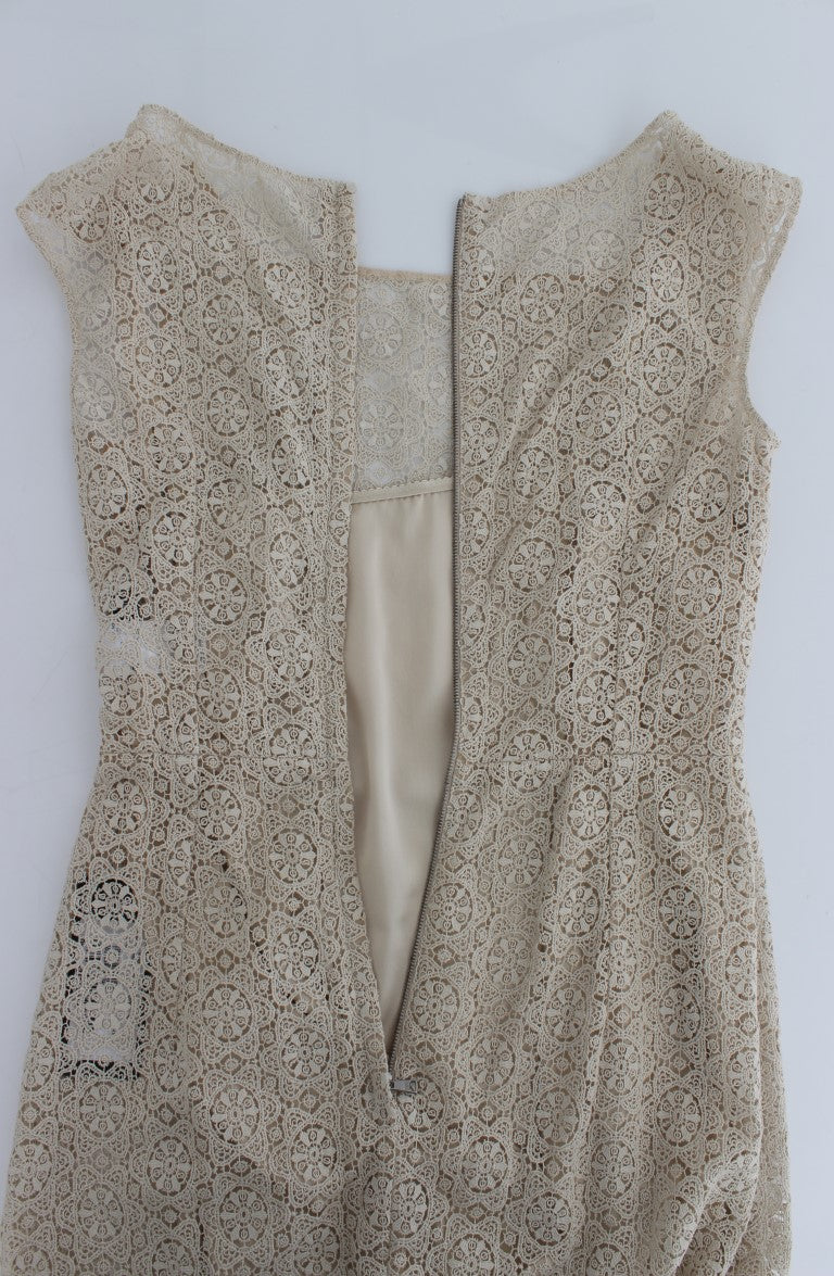 Dolce & Gabbana Beige Ricamo Cutout Cotton Sheath Women's Dress