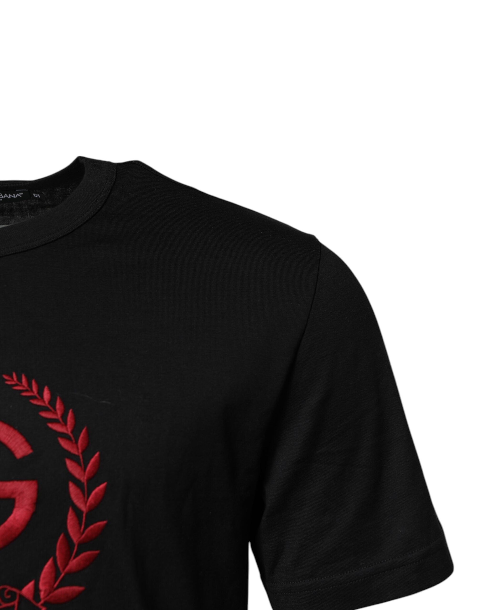 Dolce & Gabbana Black Cotton Embroidered Crew Neck Men's T-shirt (Pre-Owned)