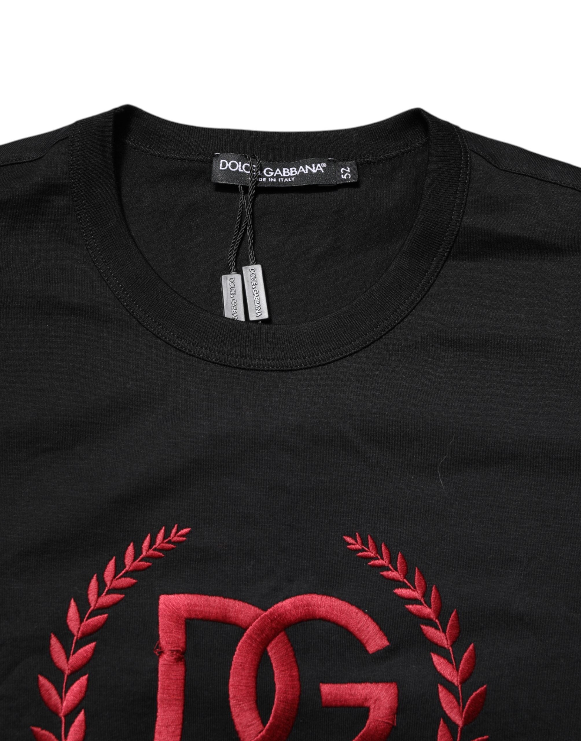 Dolce & Gabbana Black Cotton Embroidered Crew Neck Men's T-shirt (Pre-Owned)