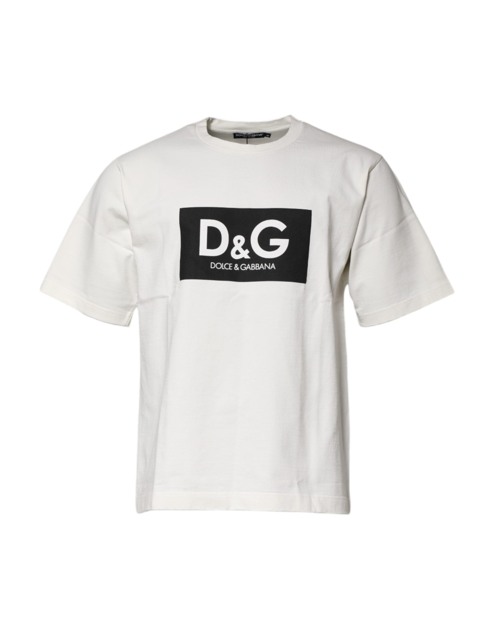 Dolce & Gabbana White Cotton DG Logo Print Round Neck Men's T-shirt (Pre-Owned)