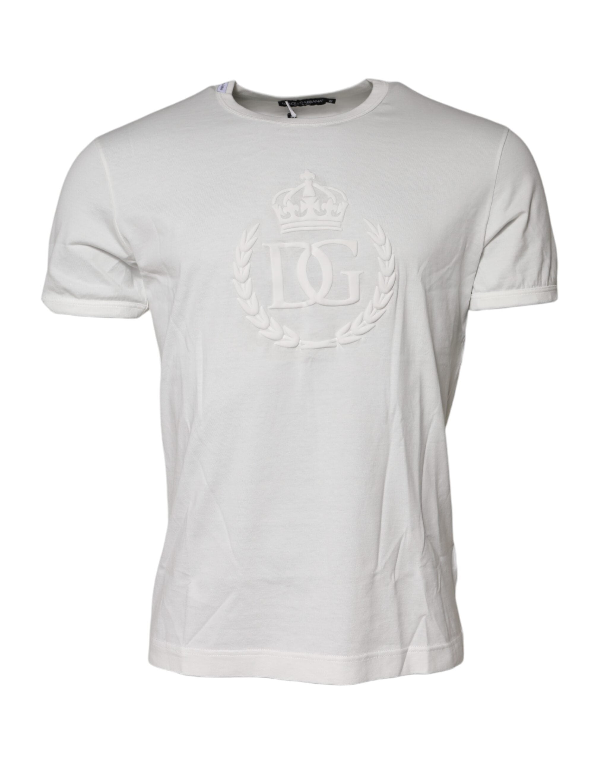 Dolce & Gabbana White Cotton DG Crown Embossed Men's T-shirt