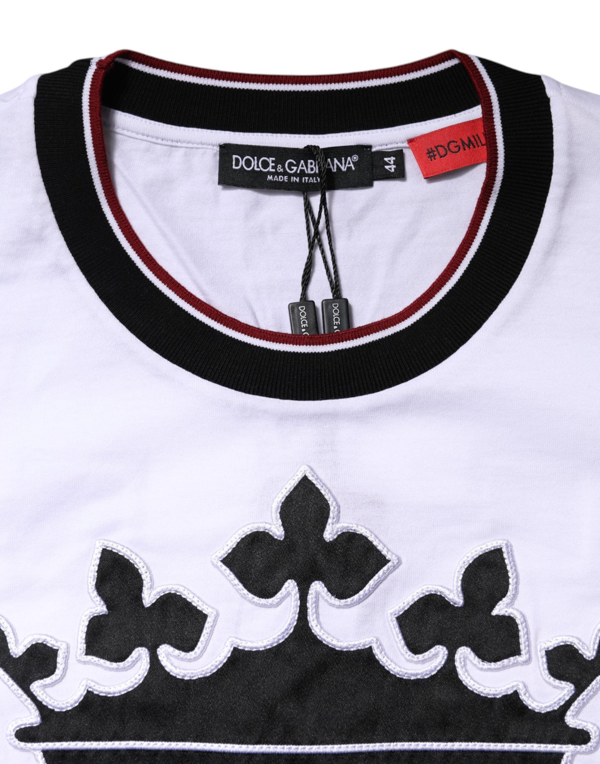 Dolce & Gabbana White Cotton Crown King Embroidery Men's T-shirt