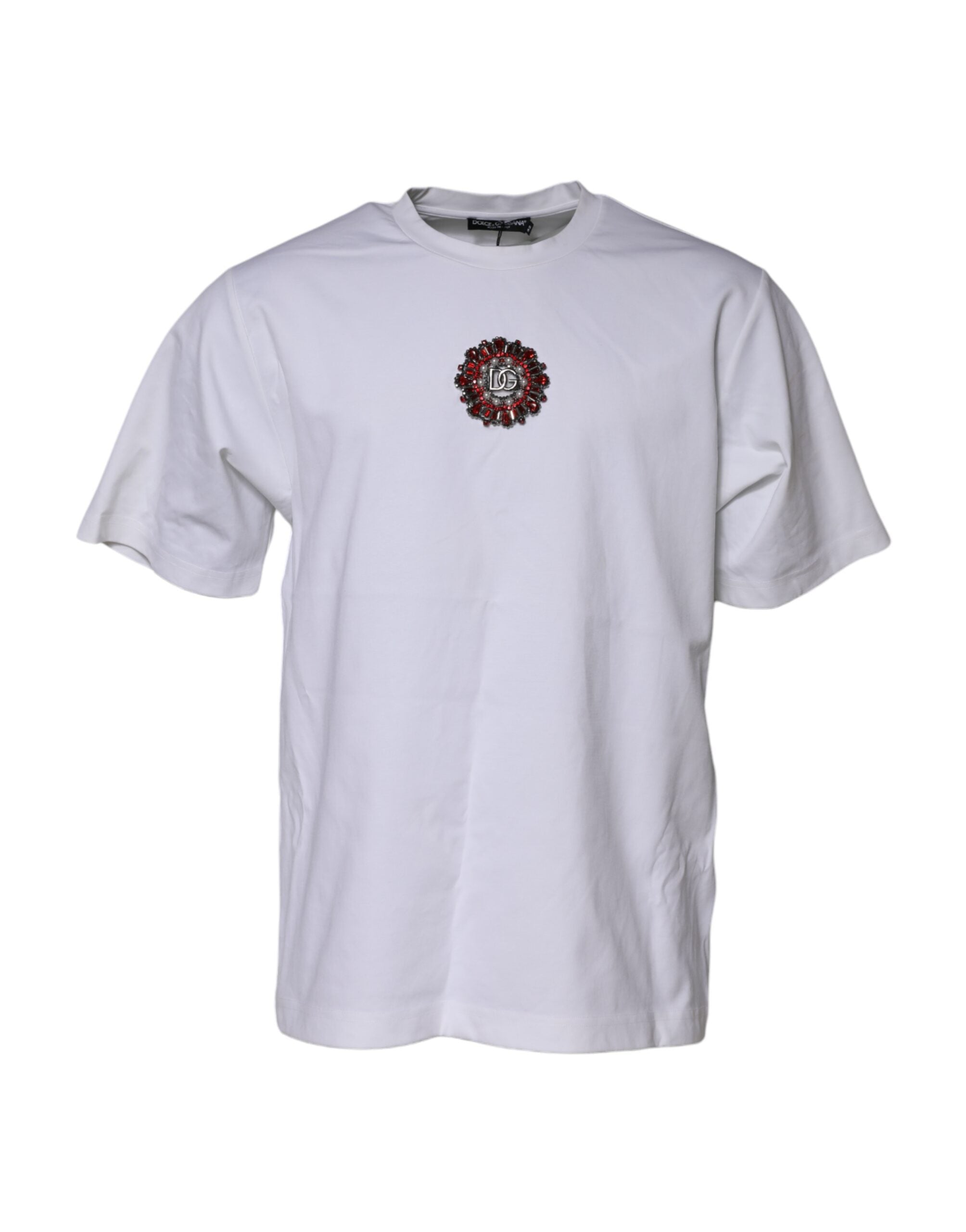 Dolce & Gabbana White Logo Embellish Short Sleeves Men's T-shirt (Pre-Owned)