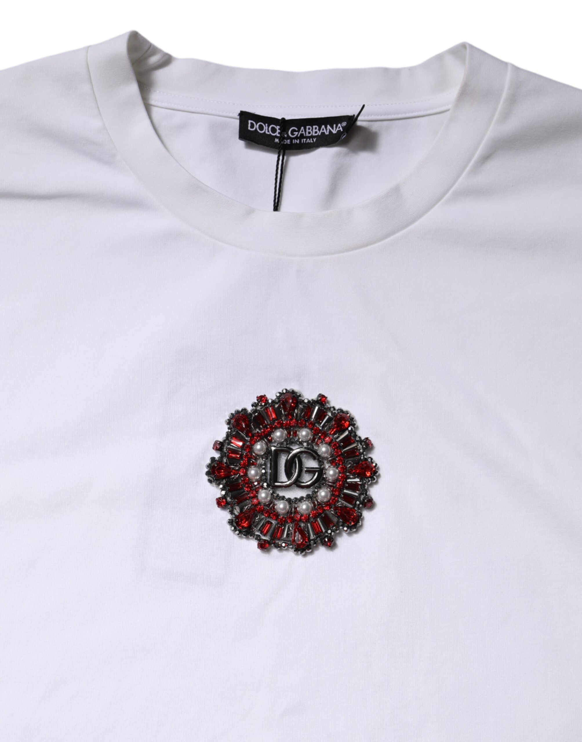 Dolce & Gabbana White Logo Embellish Short Sleeves Men's T-shirt (Pre-Owned)