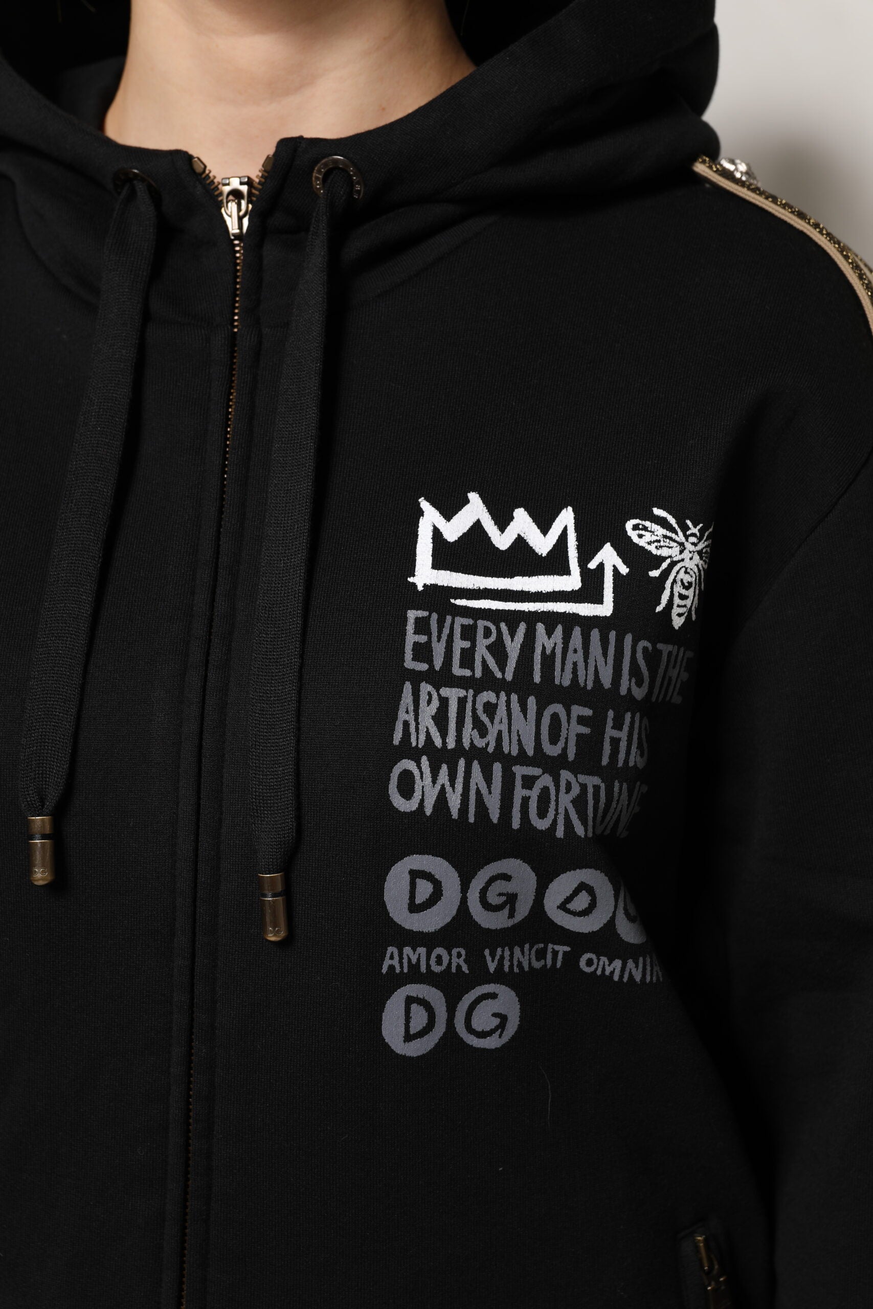 Dolce & Gabbana Black Logo Hooded Full Zip Sweatshirt Women's Jacket