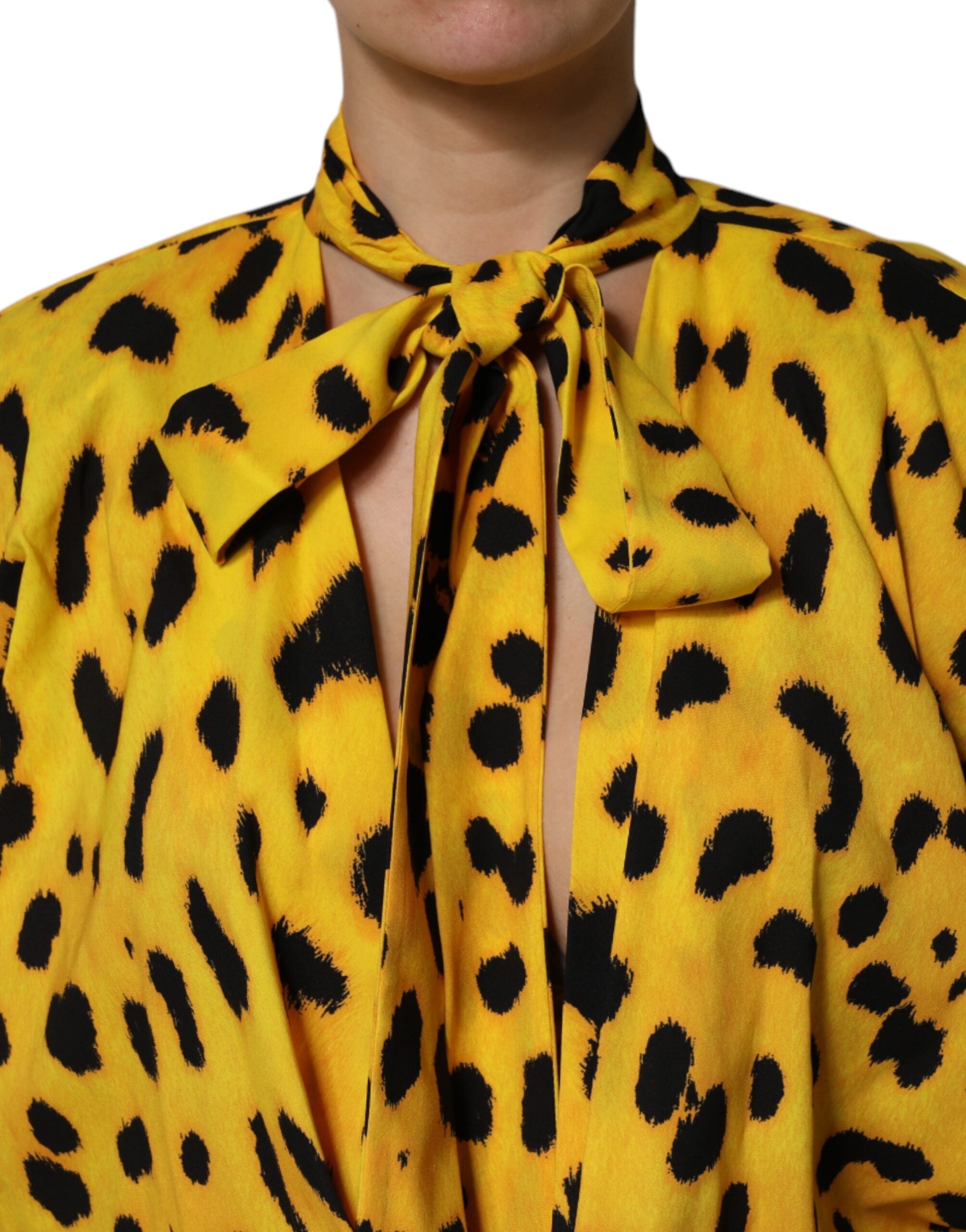 Dolce & Gabbana Yellow Leopard Long Sleeves Jumpsuit Women's Dress