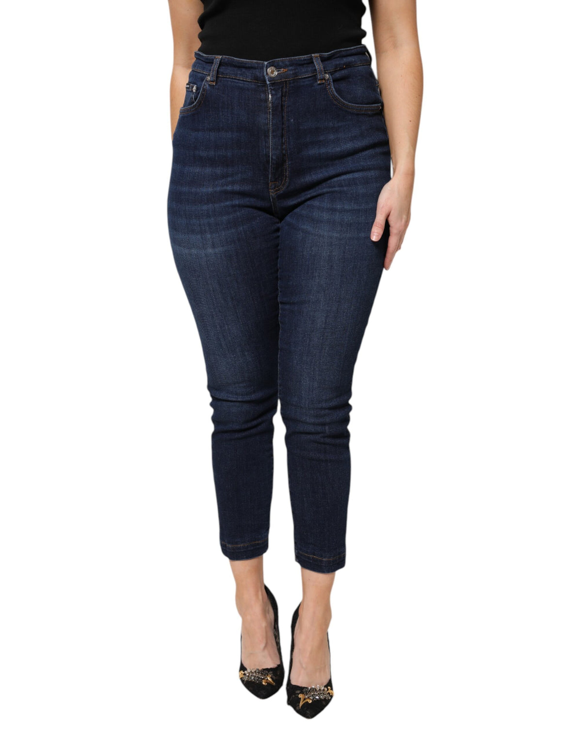 Dolce & Gabbana Blue Cotton High Waisted Cropped Denim Women's Jeans (Pre-Owned)