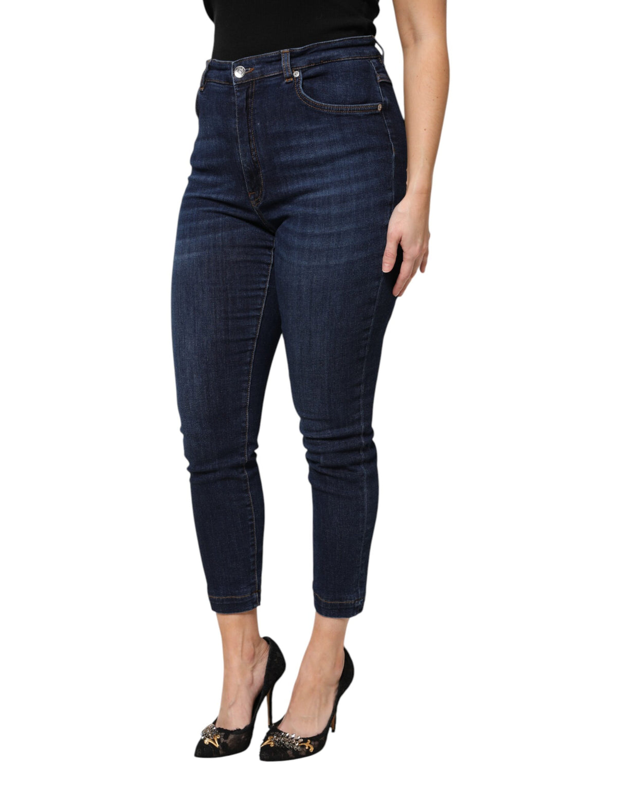 Dolce & Gabbana Blue Cotton High Waisted Cropped Denim Women's Jeans (Pre-Owned)