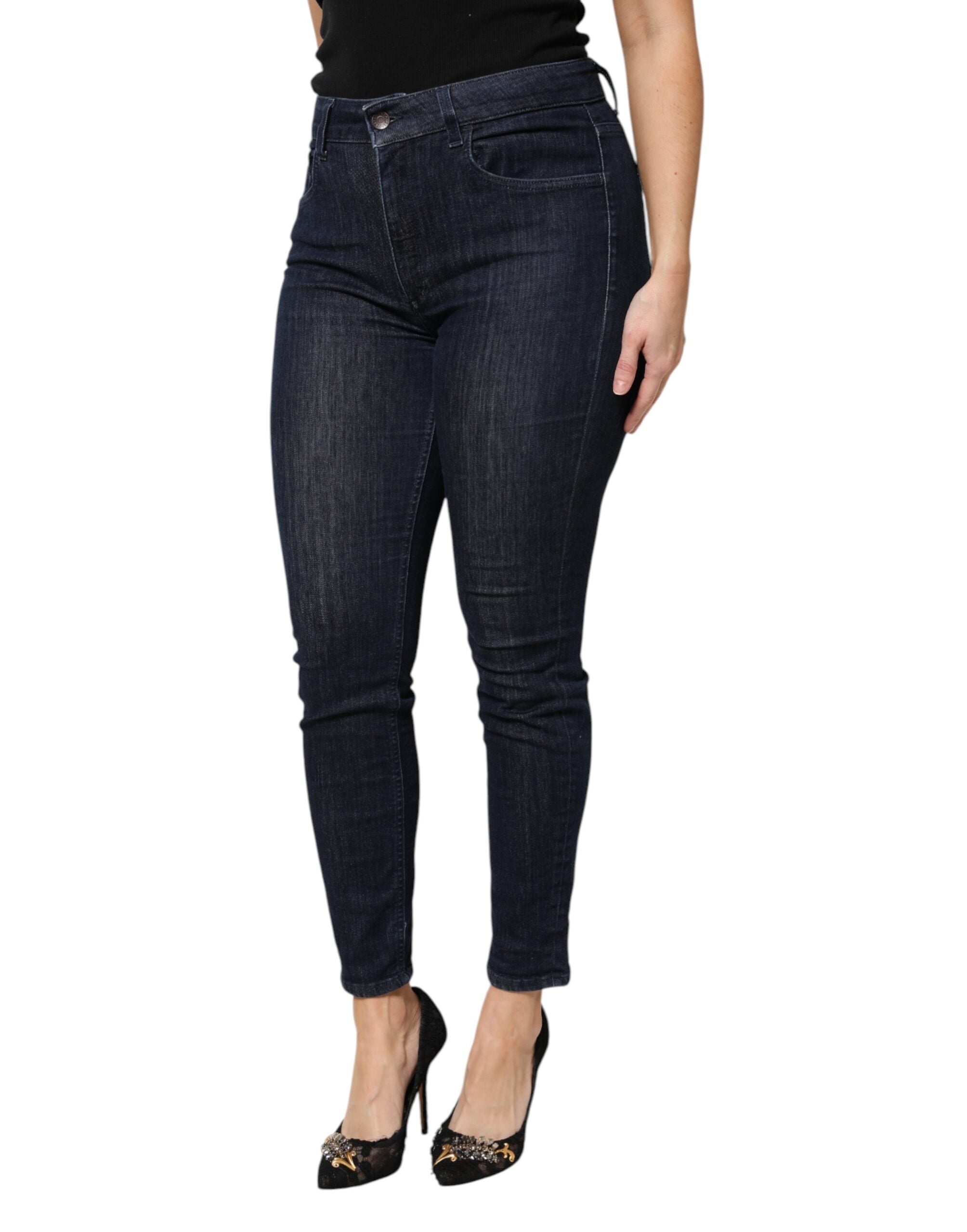 Dolce & Gabbana Dark Blue Cotton Skinny Cropped Denim Women's Jeans (Pre-Owned)