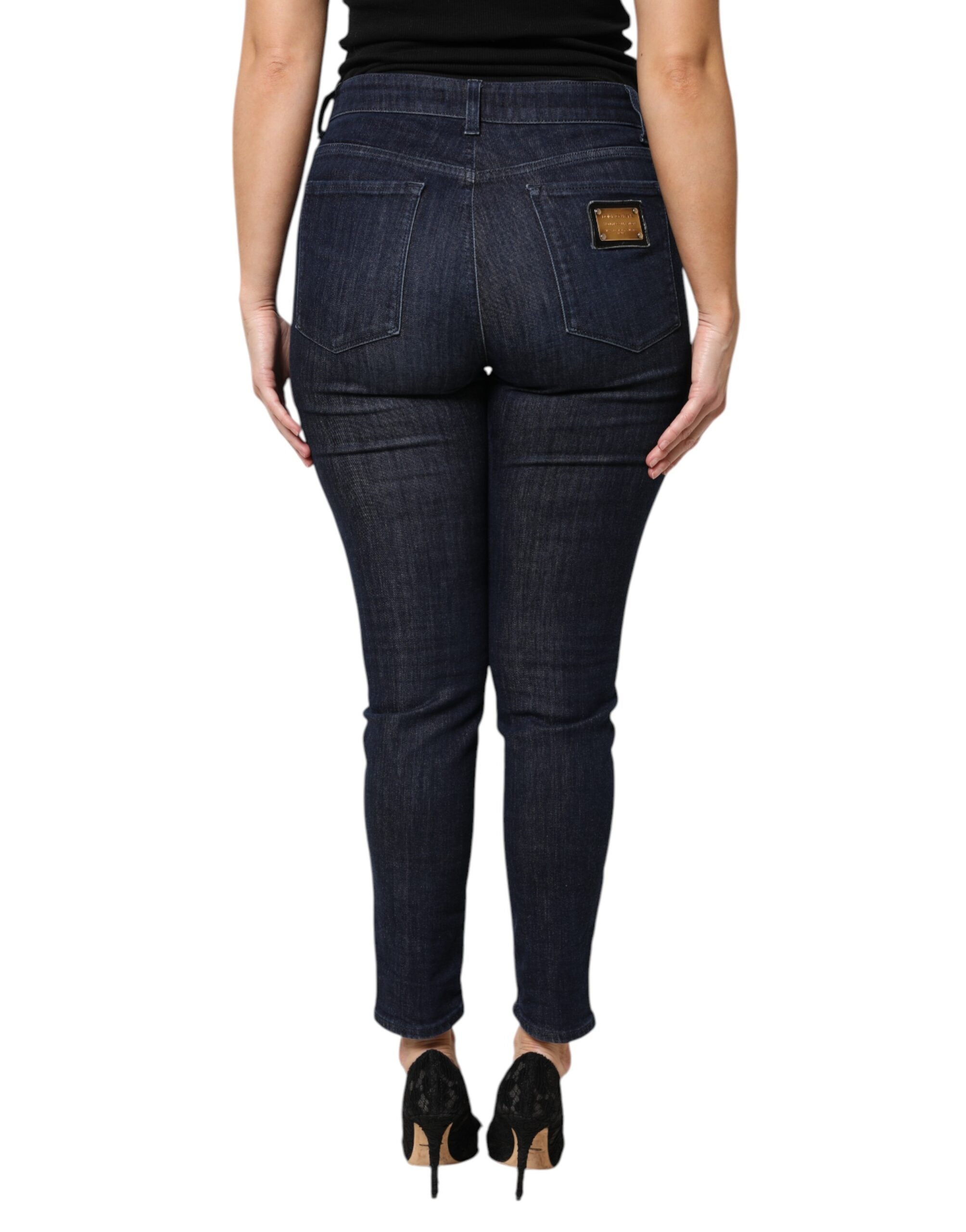 Dolce & Gabbana Dark Blue Cotton Skinny Cropped Denim Women's Jeans (Pre-Owned)