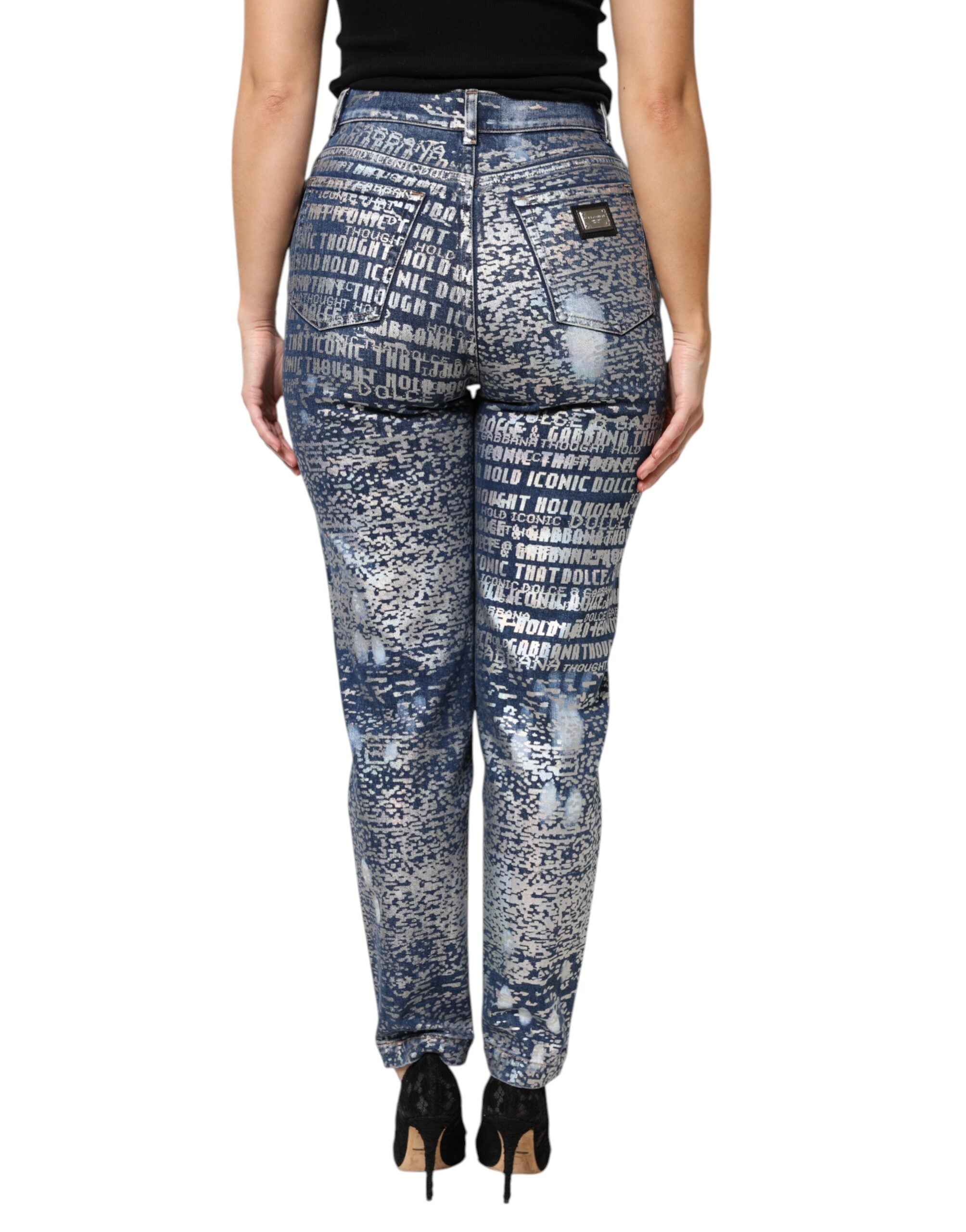 Dolce & Gabbana Blue Washed Print High Waist Denim Women's Jeans