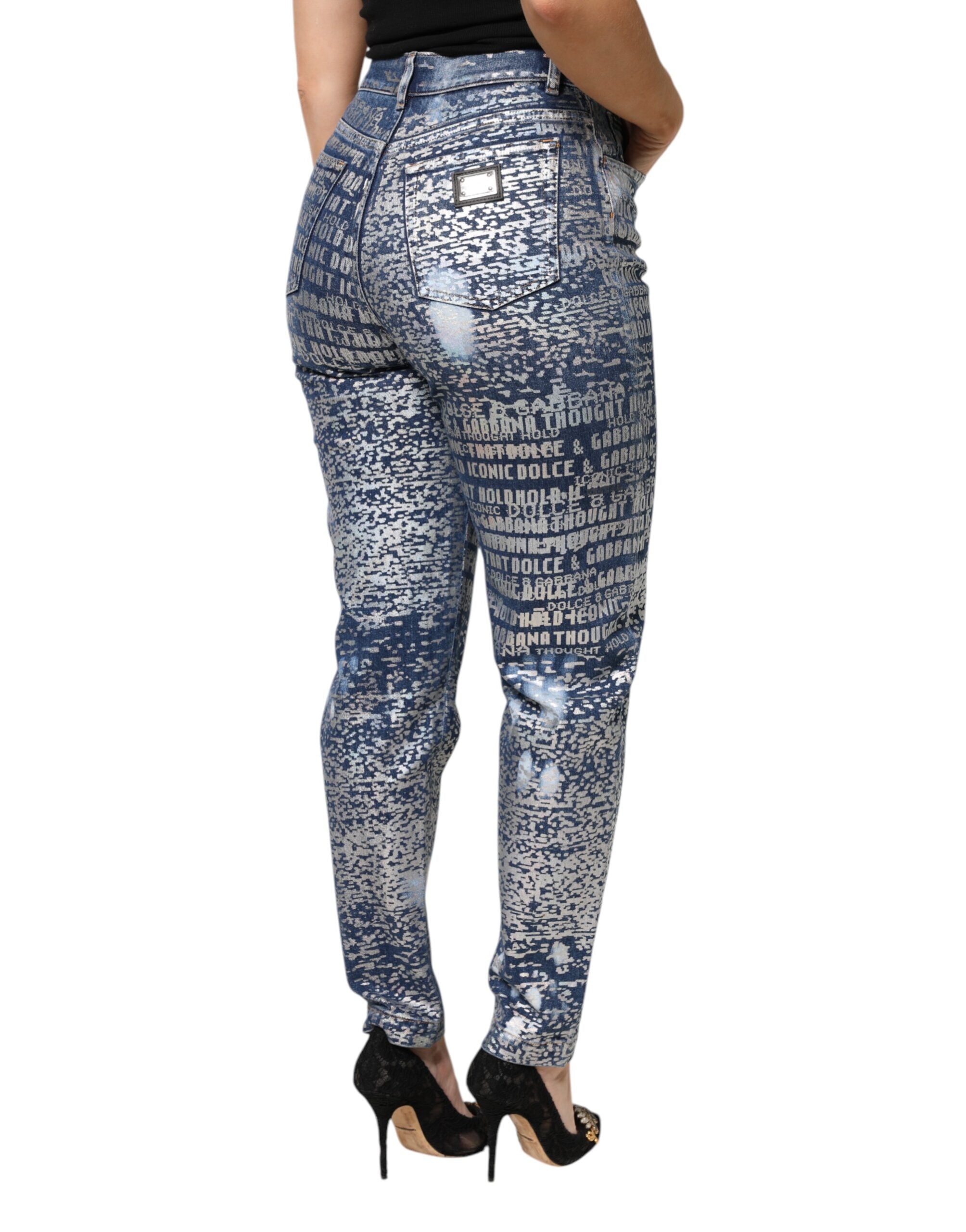 Dolce & Gabbana Blue Washed Print High Waist Denim Women's Jeans