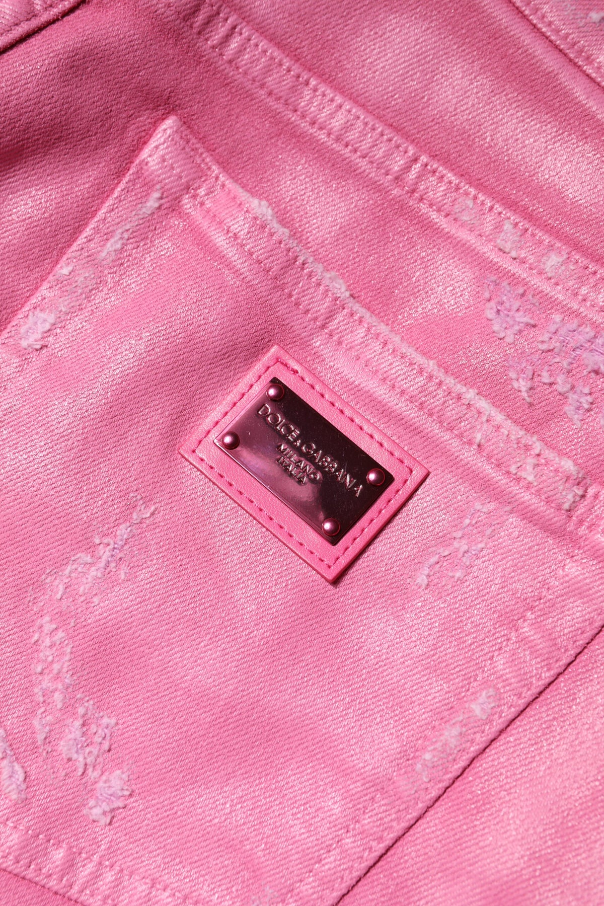 Dolce & Gabbana Pink Tattered Mid Waist Tapered Denim Women's Jeans