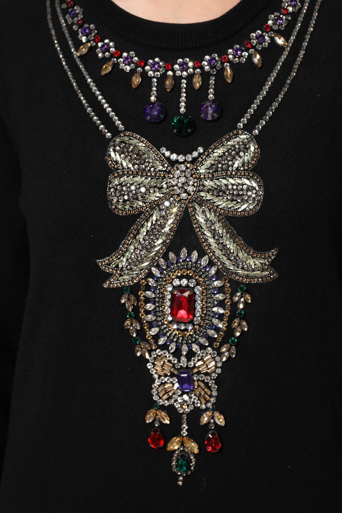 Dolce & Gabbana Black Cashmere Crystal Embellished Women's Sweater
