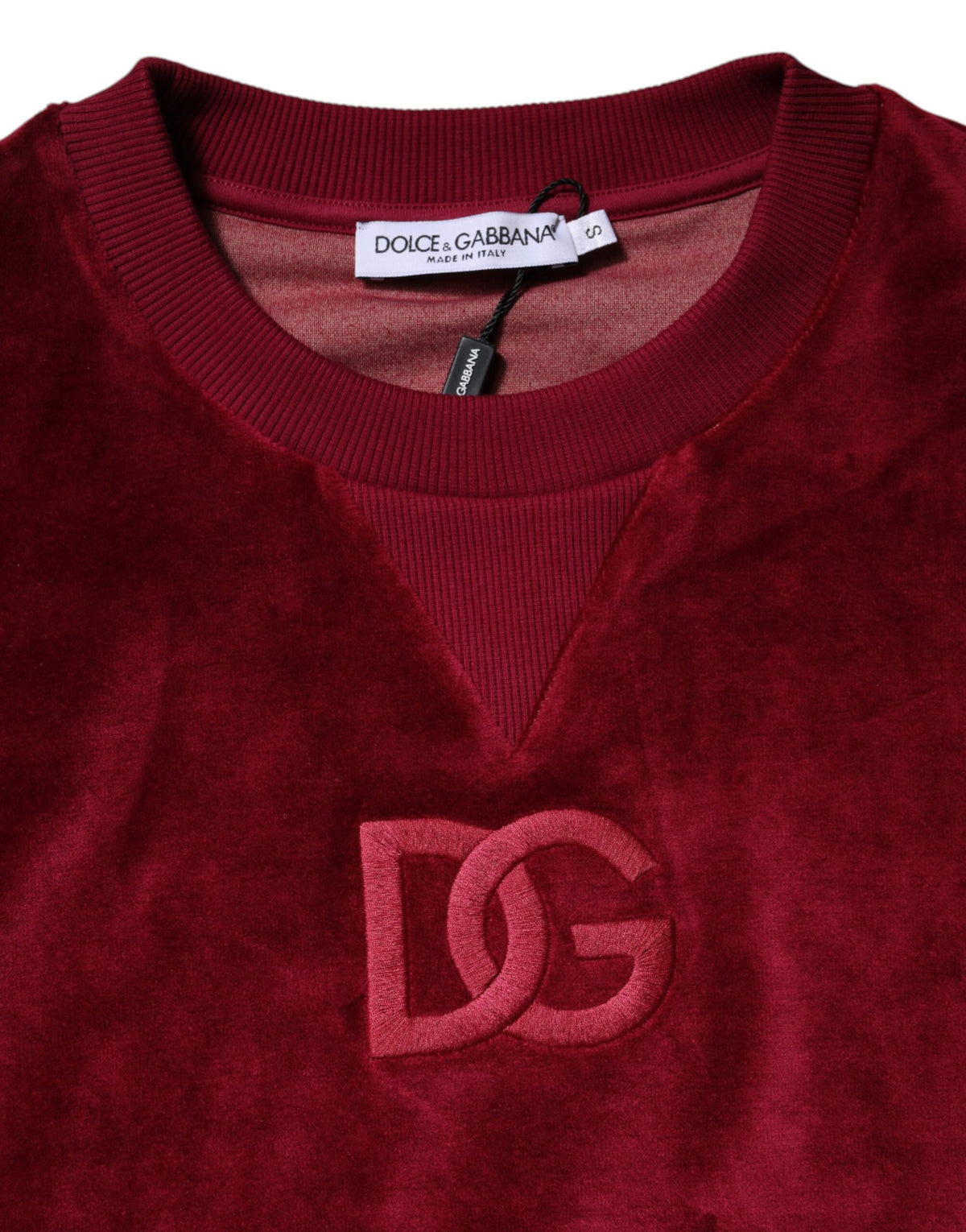 Dolce & Gabbana Red Cotton Velvet Crew Neck Pullover Women's Sweater