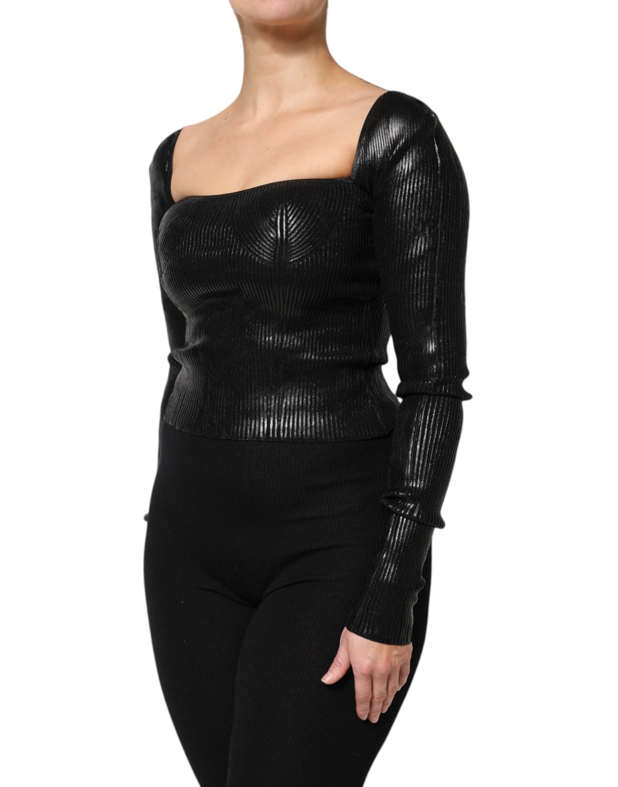 Dolce & Gabbana Black Viscose Long Sleeves Fitted Blouse Women's Top