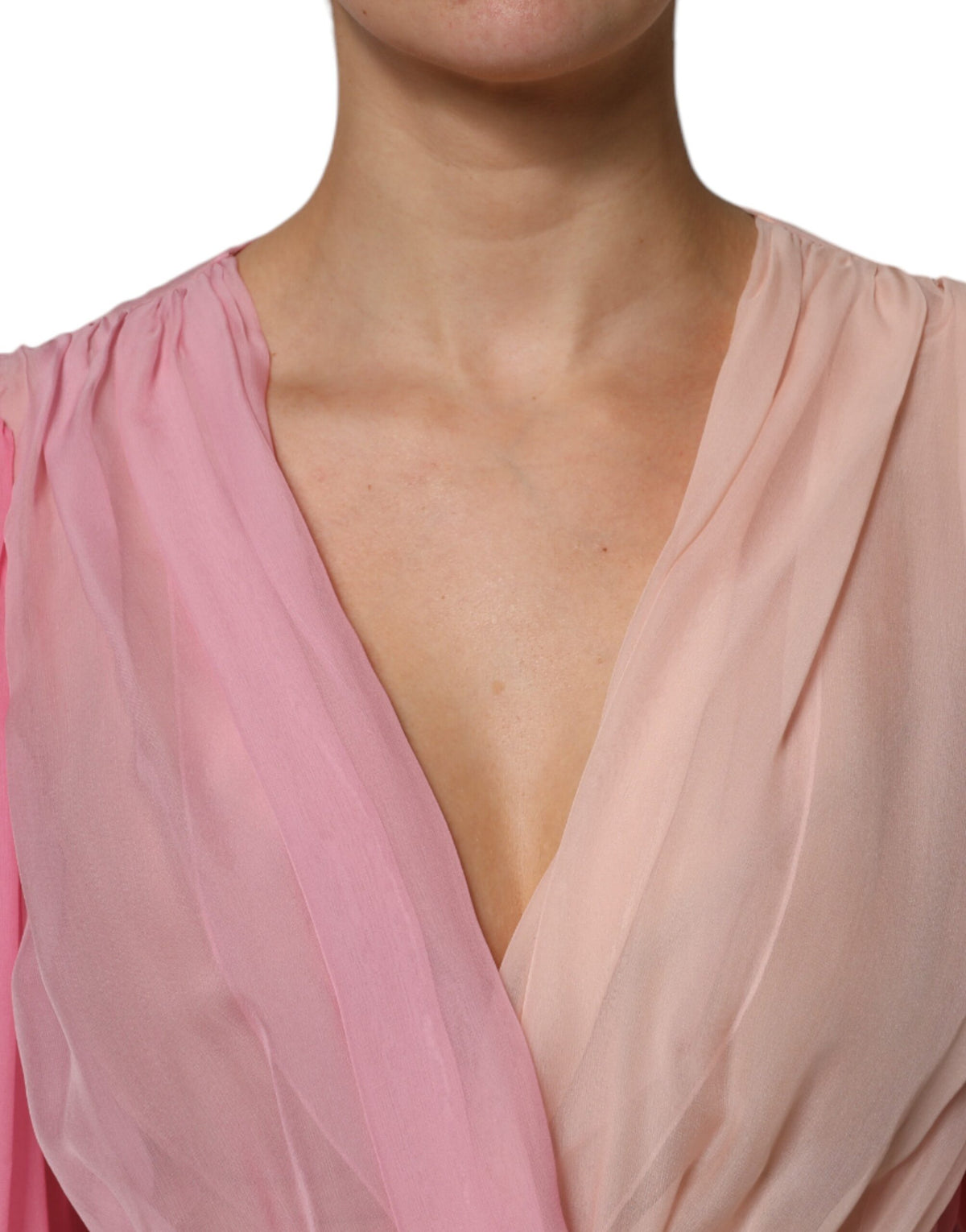 Dolce & Gabbana Pink Plunging V-neck Long Sleeves Blouse Women's Top