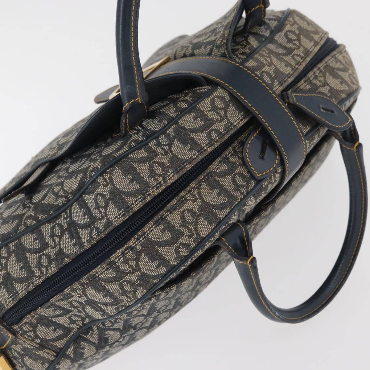 Christian Dior Vintage Saddle Bowler Diorissimo Canvas Navy Canvas Handbag (Pre-Owned)