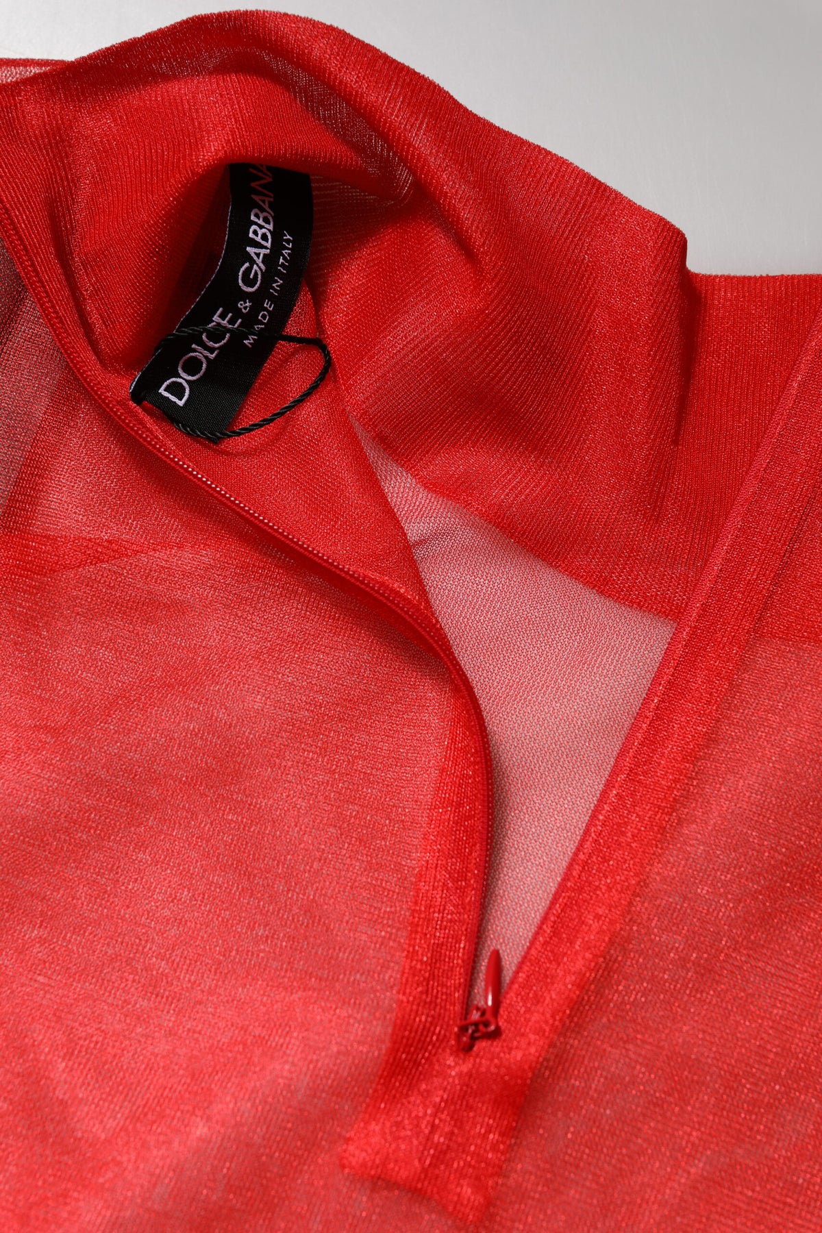 Dolce & Gabbana Red Tulle Turtleneck Long Sleeve Blouse Women's Top (Pre-Owned)