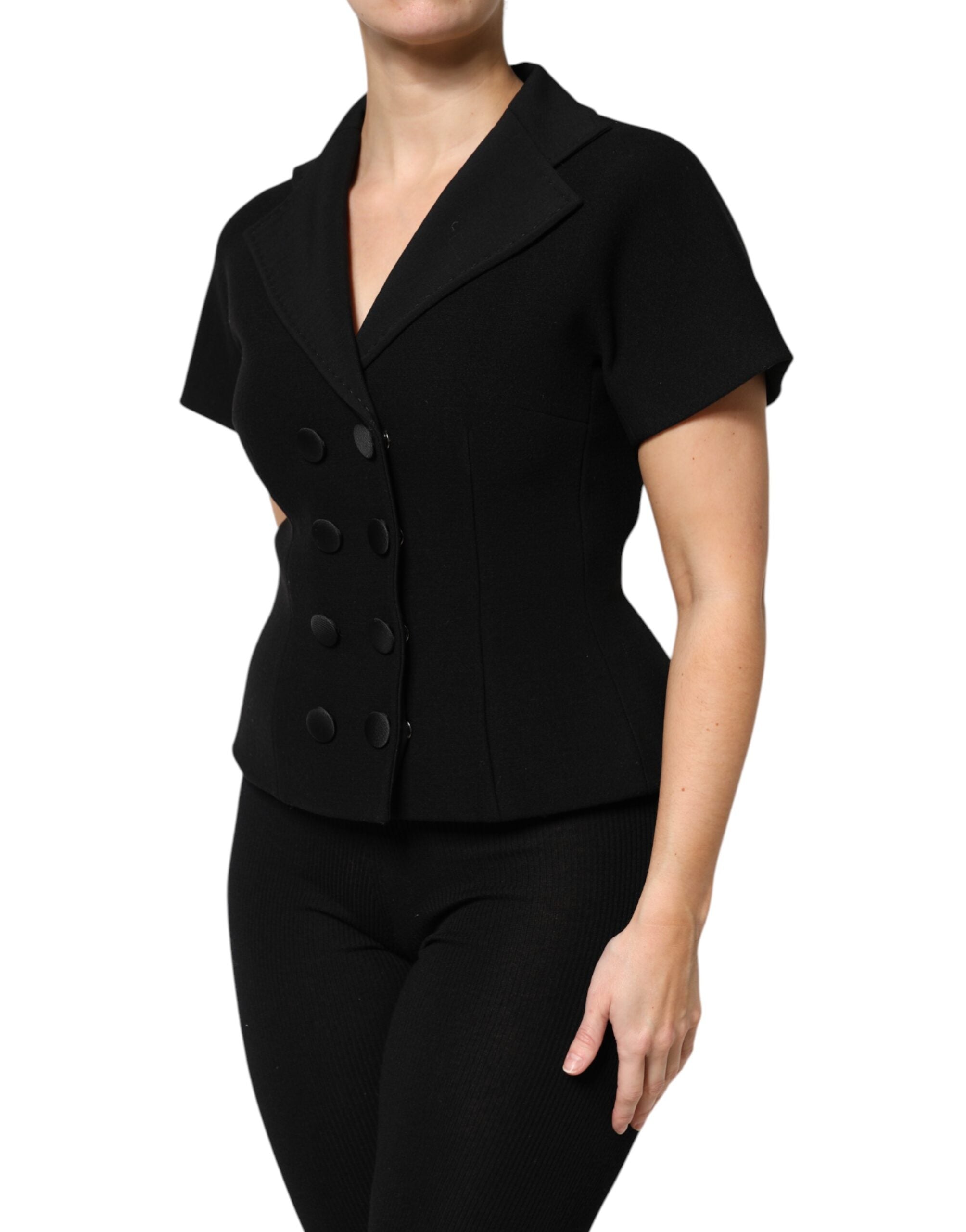 Dolce & Gabbana Black Wool Double Breasted Coat Women's Jacket