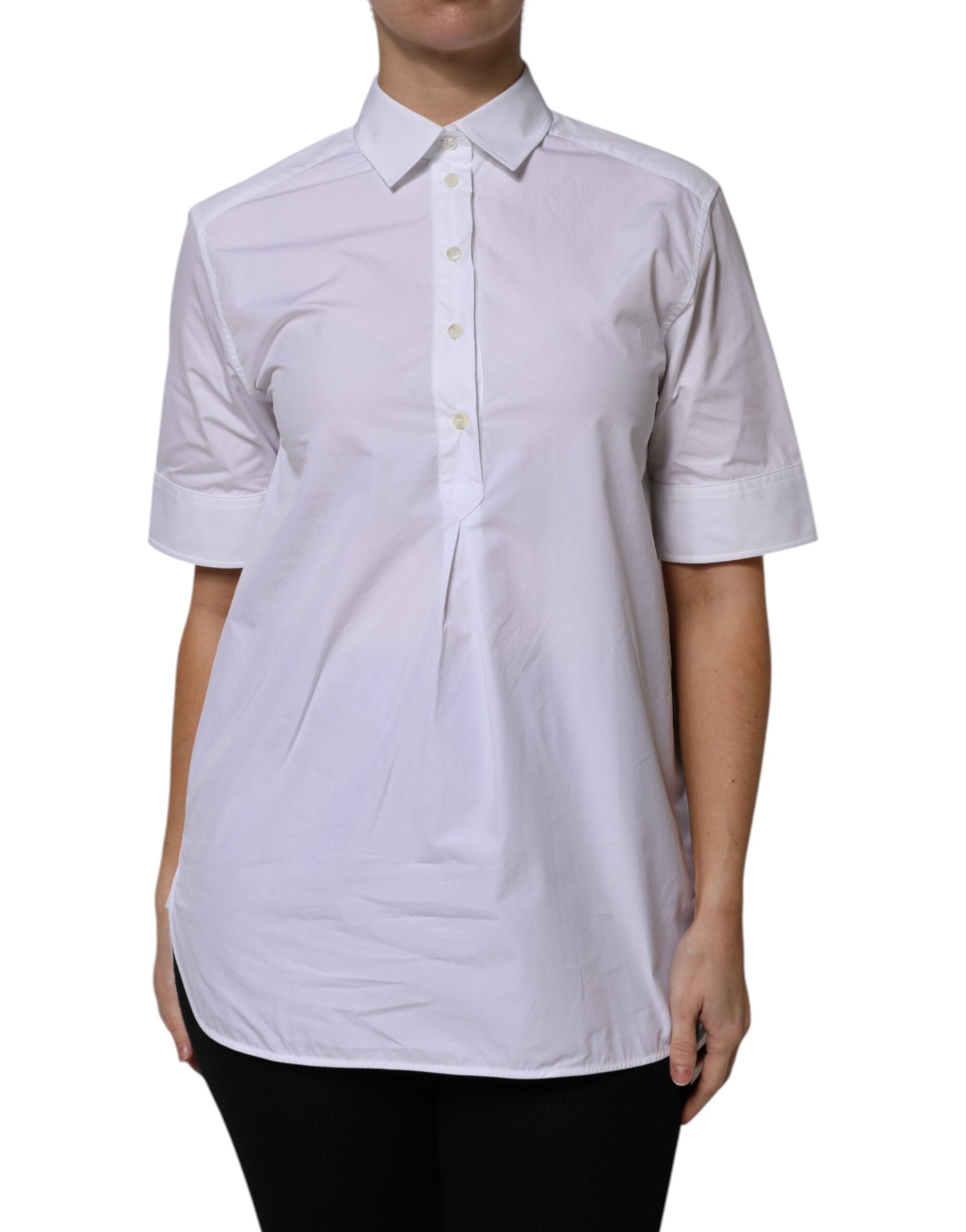 Dolce & Gabbana White Cotton Short Sleeves Collared Polo Women's Top