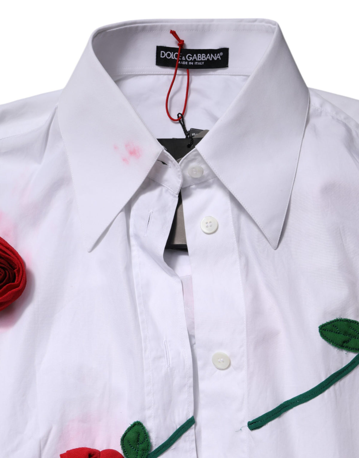 Dolce & Gabbana White Cotton Floral Appliques Dress Shirt Women's Top (Pre-Owned)