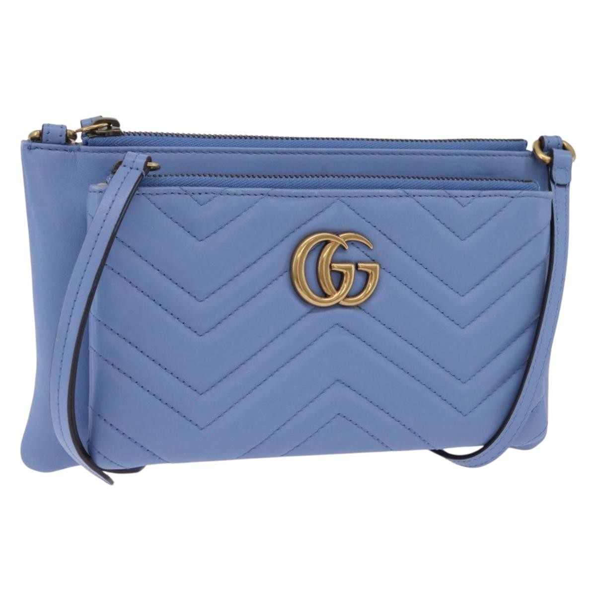 Gucci Gg Marmont Double Matelasse Leather Blue Leather Crossbody Bag Bag (Pre-Owned)