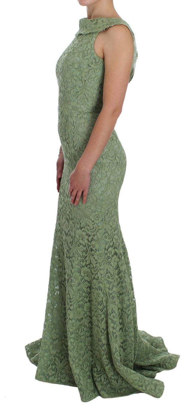 Dolce & Gabbana Elegant Green Floral Lace Maxi Women's Dress
