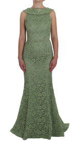 Dolce & Gabbana Elegant Green Floral Lace Maxi Women's Dress