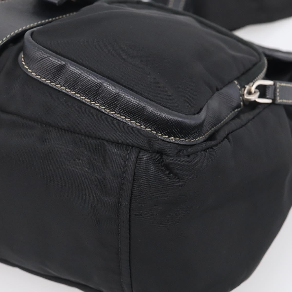 Prada Double Pocket Messenger Tessuto Black Nylon Handbag (Pre-Owned)