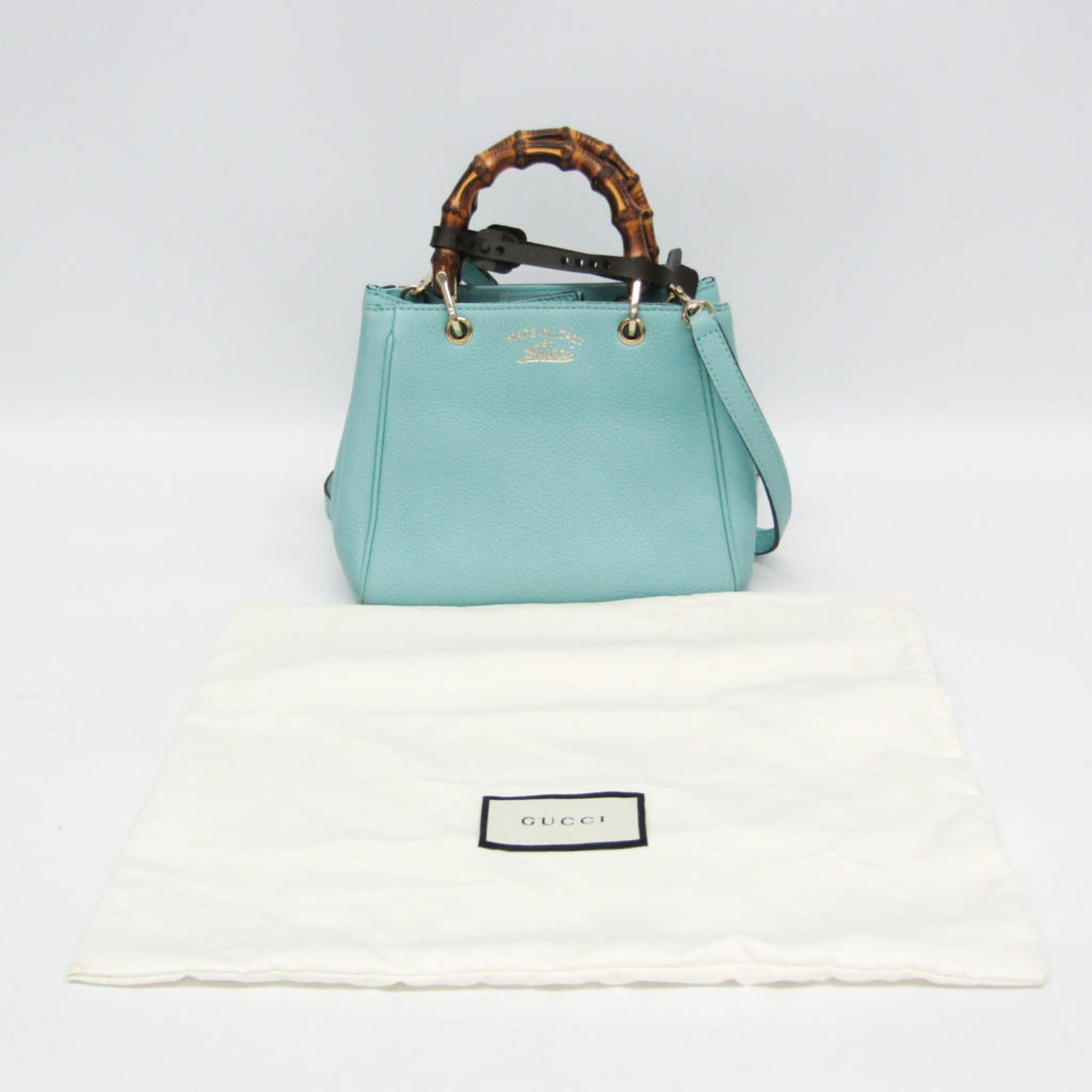 Gucci Bamboo Shopper Tote Leather Blue Leather Tote Bag Bag (Pre-Owned)