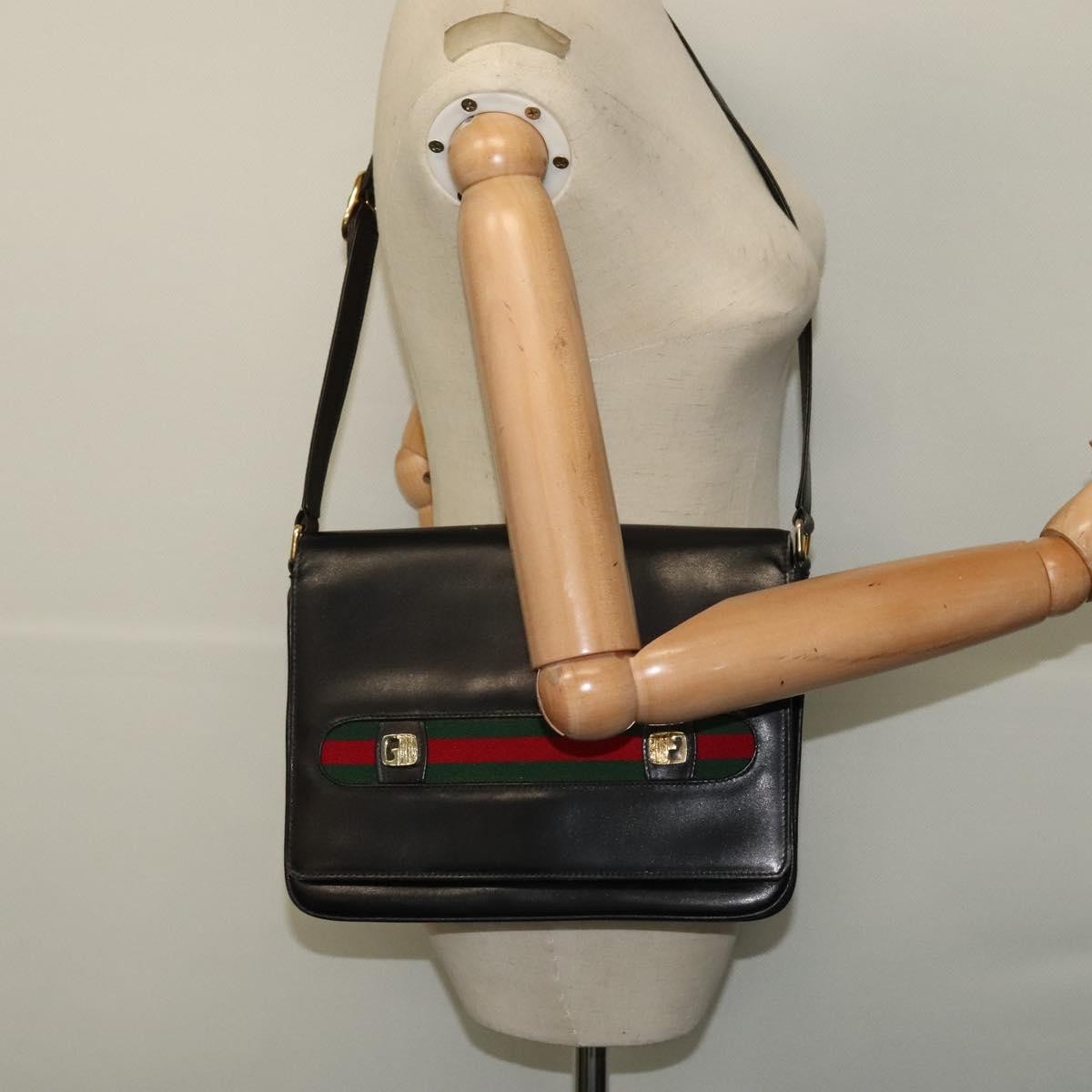 Gucci Sherry Line Shoulder Leather Black Leather Shoulder Bag Bag (Pre-Owned)