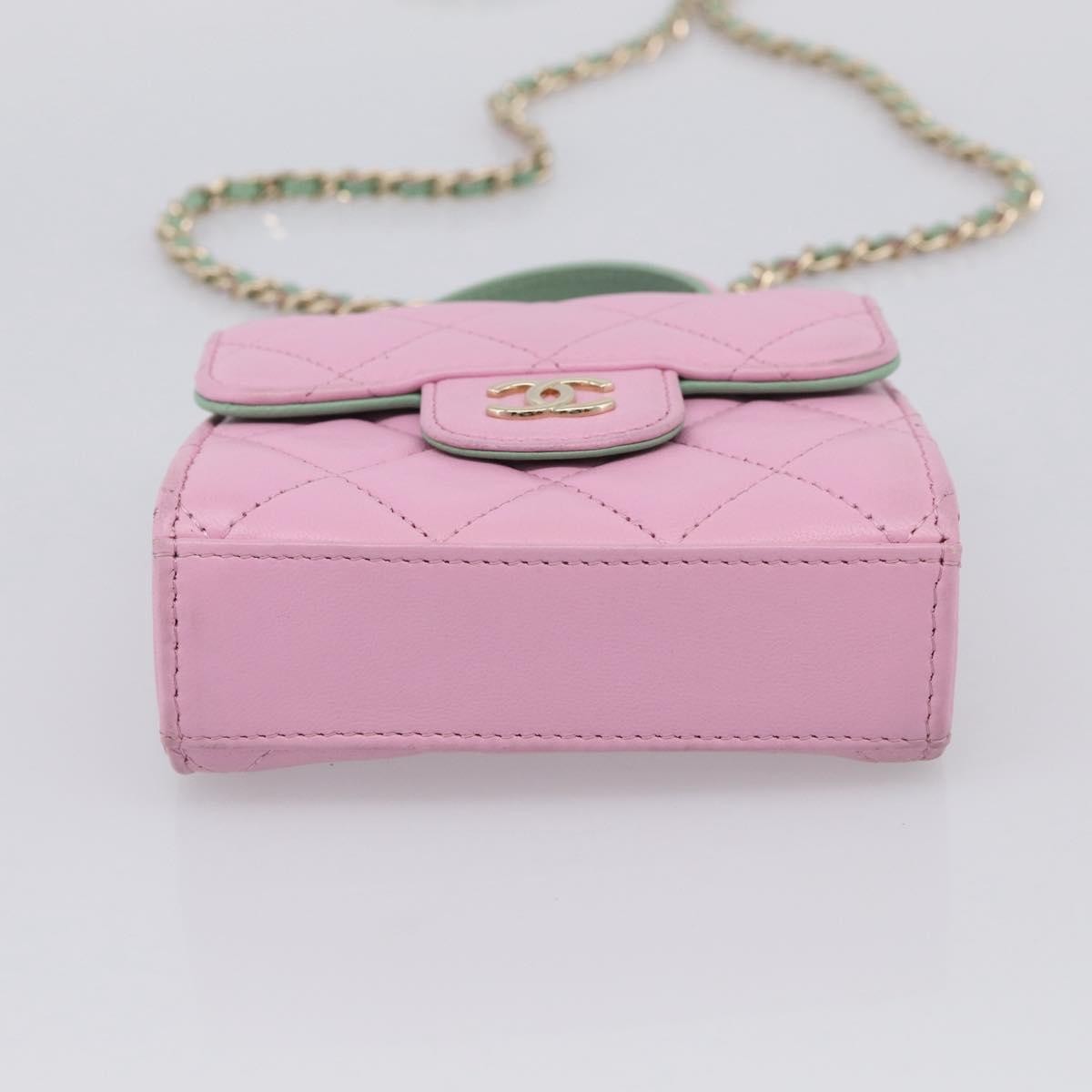 Chanel Square Classic Flap Top Handle Clutch With Chain Quilted Lambskin Pink Leather Clutche & Pouche Bag (Pre-Owned)