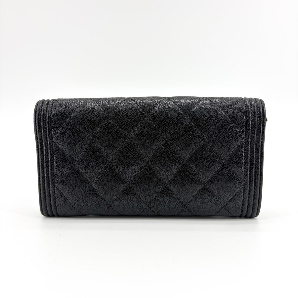 Chanel Boy Flap Quilted Caviar Black Leather Wallets Accessory (Pre-Owned)