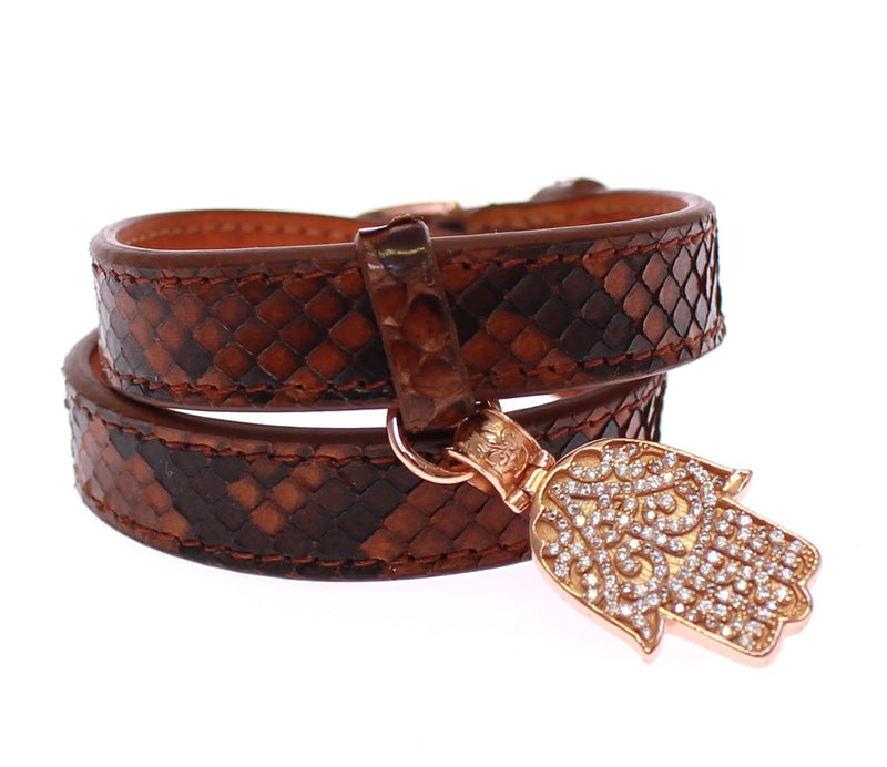 Nialaya Chic Snakeskin Leather &amp; Gold Cuff Men's Bracelet