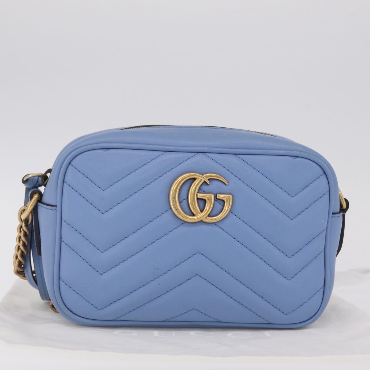 Gucci Gg Marmont Matelasse Patent Blue Leather Shoulder Bag Bag (Pre-Owned)