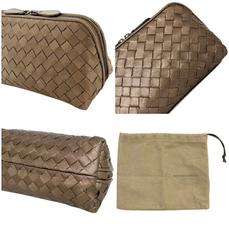 Bottega Veneta Intrecciato Gold Leather Clutch Bag (Pre-Owned)