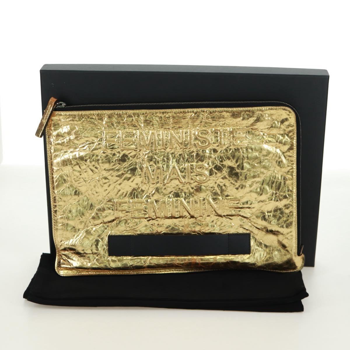 Chanel Feminine Crinkled Leather Gold Leather Clutche & Pouche Bag (Pre-Owned)