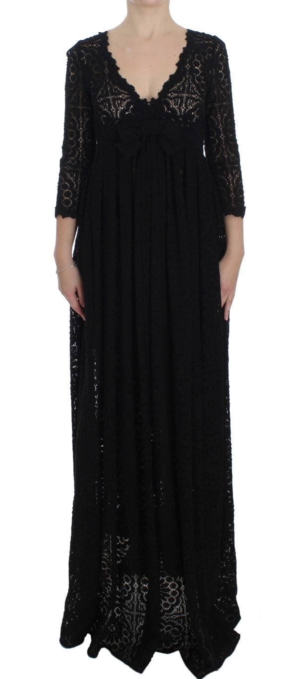 Dolce & Gabbana Black Ricamo Knitted Full Length Maxi Women's Dress