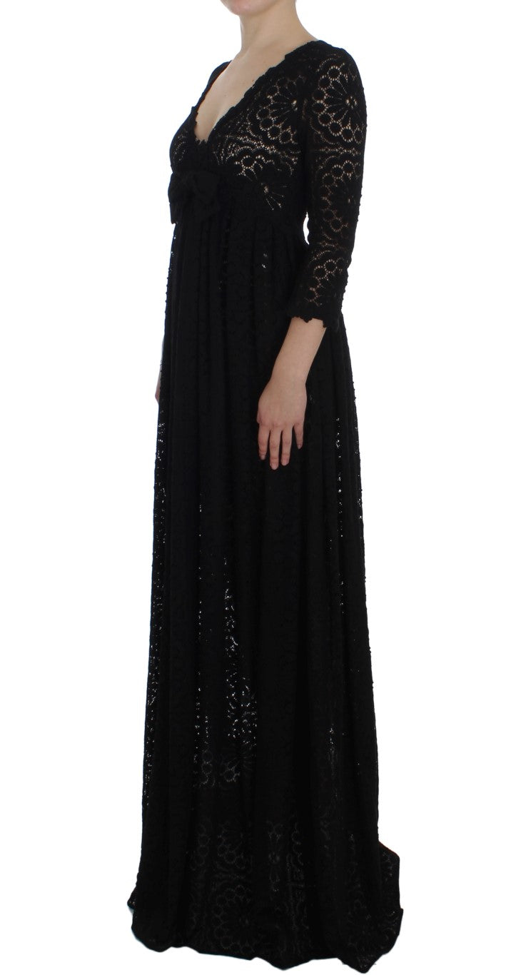 Dolce & Gabbana Black Ricamo Knitted Full Length Maxi Women's Dress