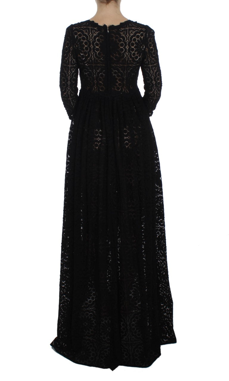 Dolce & Gabbana Black Ricamo Knitted Full Length Maxi Women's Dress