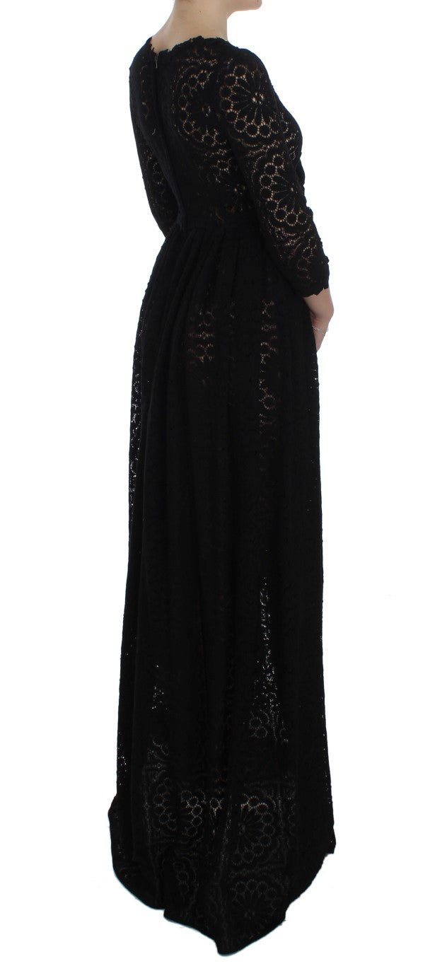 Dolce & Gabbana Black Ricamo Knitted Full Length Maxi Women's Dress