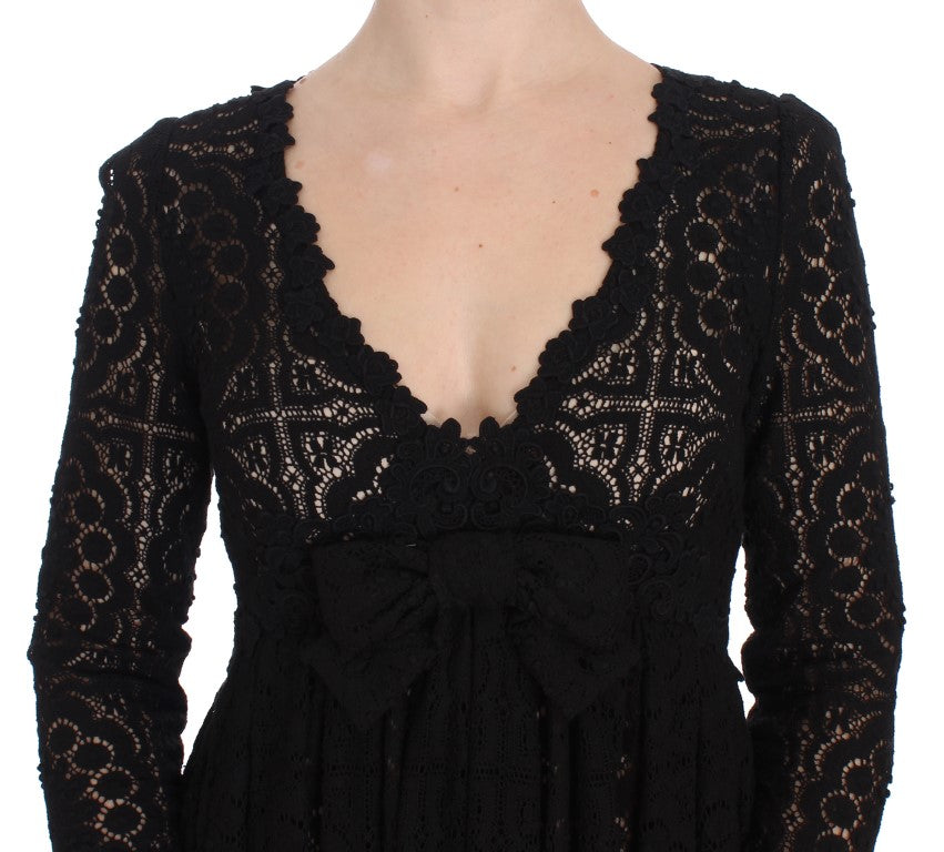 Dolce & Gabbana Black Ricamo Knitted Full Length Maxi Women's Dress
