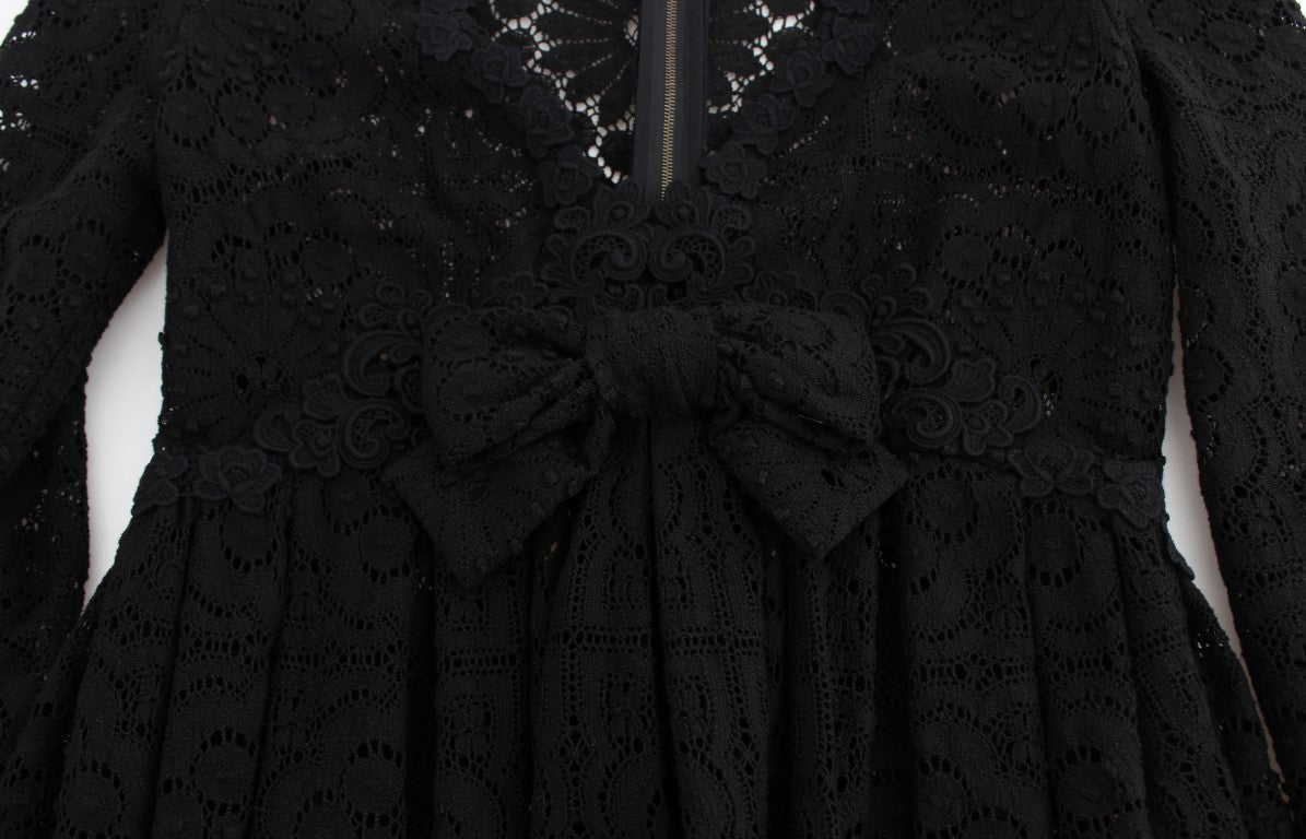 Dolce & Gabbana Black Ricamo Knitted Full Length Maxi Women's Dress