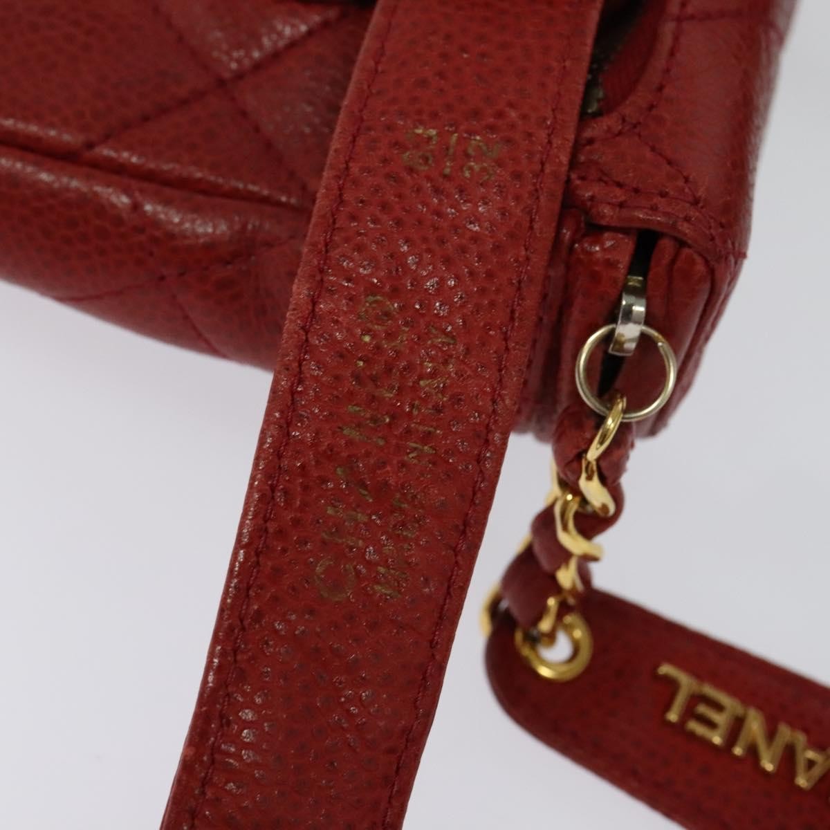 Chanel Vintage Zip Belt Quilted Caviar Red Leather Shoulder Bag Bag (Pre-Owned)