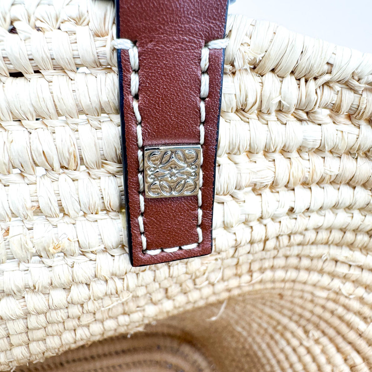 Loewe Square Basket Woven Raffia And Leather Brown Wicker Tote Bag Bag (Pre-Owned)