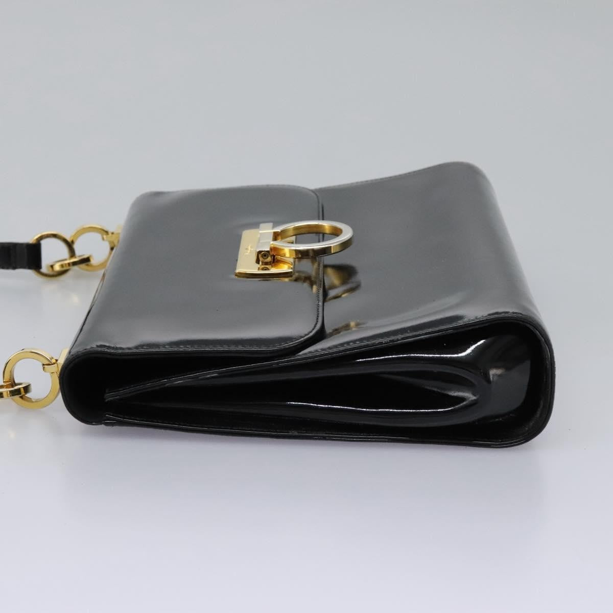 Salvatore Ferragamo Gancini Flap Patent Leather Black Patent_Leather Shoulder Bag Bag (Pre-Owned)